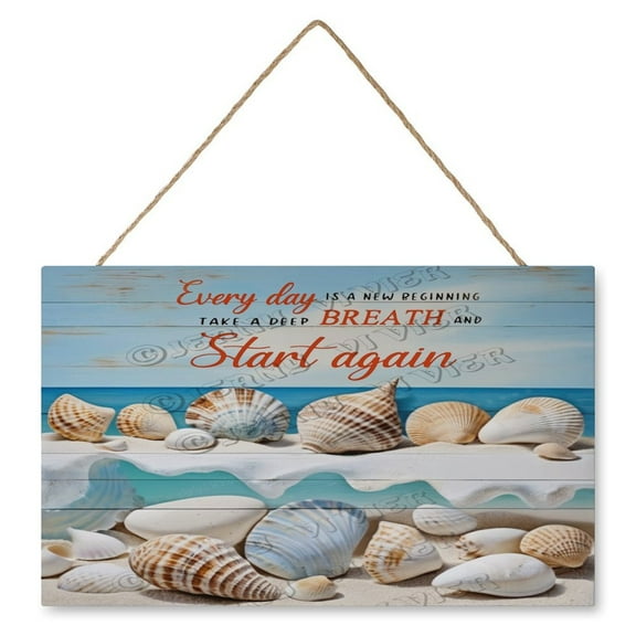 Shell Starfish Wall Art Boho Wooden Sign Beach Decor Vintage Pictures for Bedroom Bathroom Kitchen Wall Decorations Bar Interior Decor 10"x16" Wooden Hanging Signs