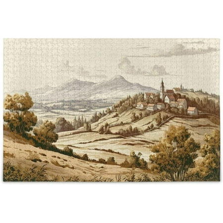 Wellsay Village with Hills Puzzle 500 Pieces - Wooden Jigsaw Puzzles for Family Games - Suitable for Teenagers and Adults