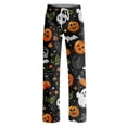 thumbnail image 5 of Halloween Pajama Pants for Women Soft Elastic High Waist Drawstring Sleepwear Pant Pumpkin Print Graphic Wide Leg Loungewear Bottoms, 5 of 5