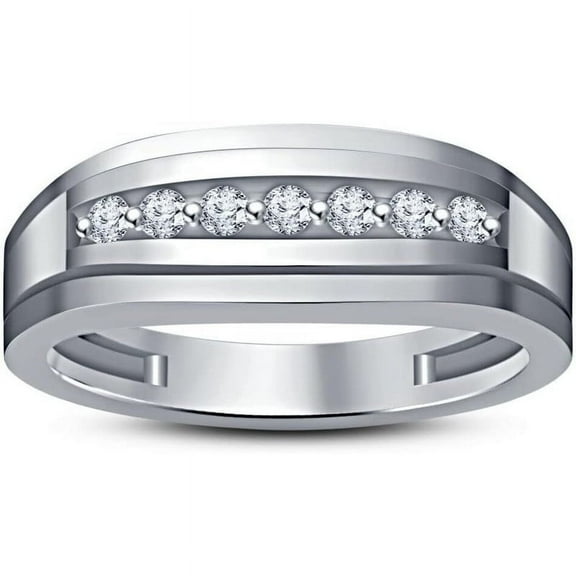925 Sterling Silver 14K White Gold Finish Round Cut White Diamond Wedding Band Ring for Men