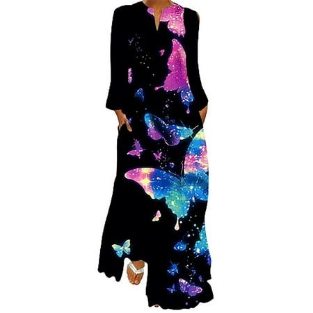 

Floleo Women s Dress Clearance Fall Summer Sexy Digital Printed Long V-neck With Pockets Long Sleeve