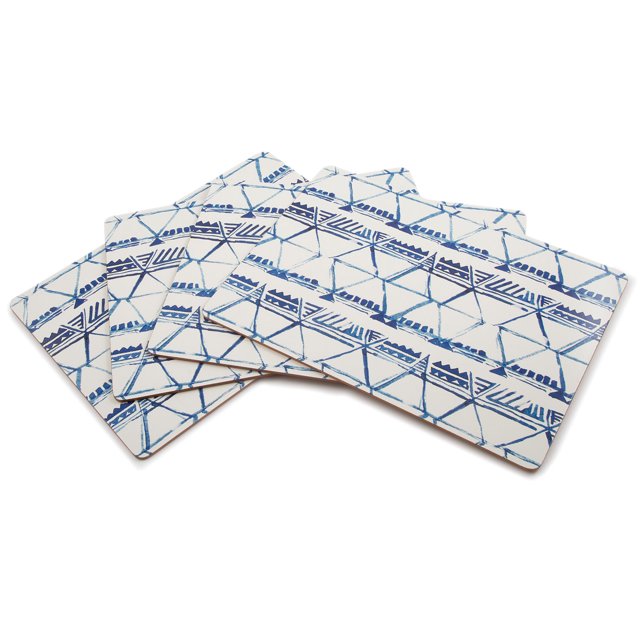 CounterArt "Blue & White Triangle" Hardboard Tabletop Placemats 4Pack