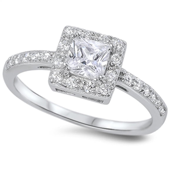 CHOOSE YOUR COLOR White CZ Square Solitaire Modern Ring .925 Sterling Silver Band Female Size 4