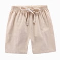 thumbnail image 3 of KPOPLK Toddler Boys Linen Shorts French Terry Boys Cotton Shorts with Drawstring Casual Elastic Waist Shorts Chino Shorts Size 5-6 Years,Beige, 3 of 7