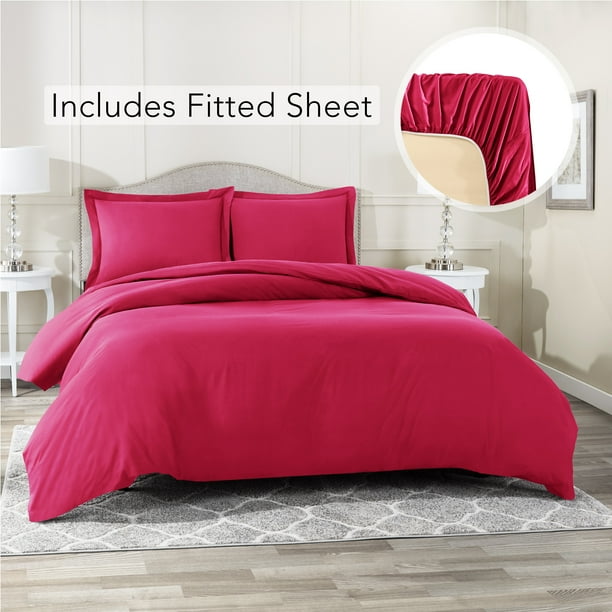 Queen Size Duvet Cover with 1 Fitted Sheet and 2 Pillow shams, Button Closure & Corner Ties, 100