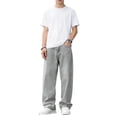 thumbnail image 2 of ZHOGXU Kids Boys Denim Pants Elastic Waist Solid Color Straight Leg Fashion Comfortable Stretch Jeans Trousers For Casual Daily Wear,Grey,12-13 Years, 2 of 3