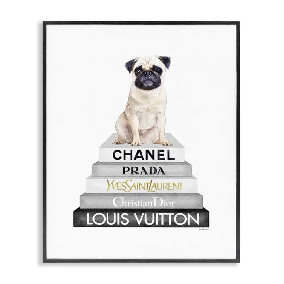 Stupell Industries Art Deco Pug Dog Grey Fashion Books Black Framed Giclee Art, 24 x 30, by Amanda Greenwood