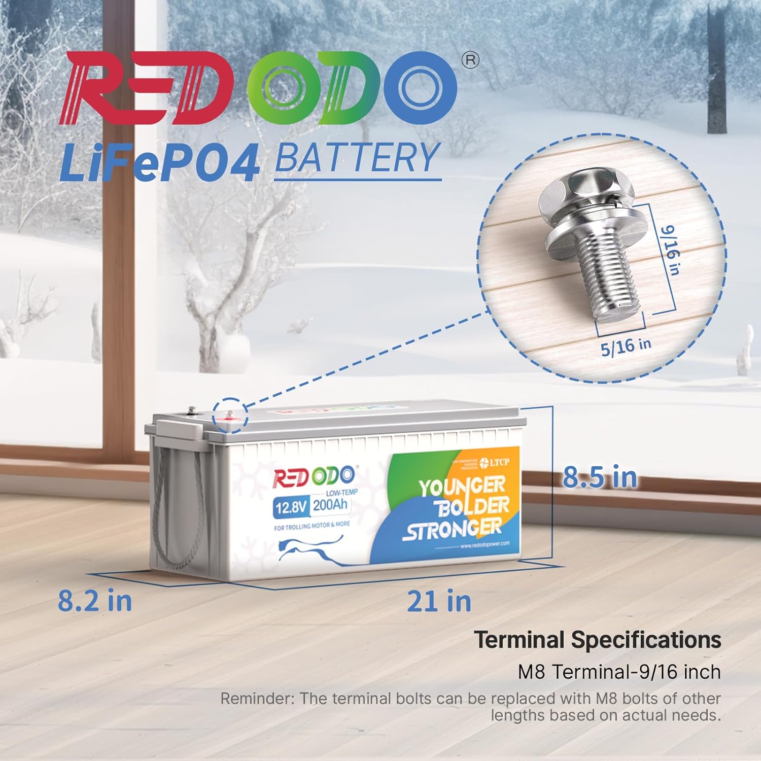 Redodo 12.8V 200Ah Trolling Motor LiFePO4 Battery with 100A BMS Deep Cycle Rechargeable Lithium Battery 1280W 4000+ Cycles for RV, Solar and Off Grid Applications