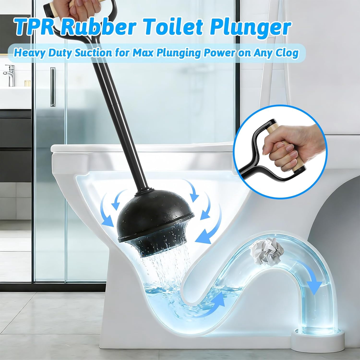 Toilet Brush and Plunger Set Curved Design Head for Deep Cleaning Heavy Duty Toilet Bowl Brush and Plunger Combo with Holder for Bathroom Cleaning Black 2 Pack