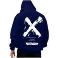thumbnail image 2 of Felirenzacia Unisex Graphic Hoodie for Men Women, X Cross Print Long Cuffed Sleeve Hooded Pullover Sweatshirt,Navy,2XL, 2 of 8
