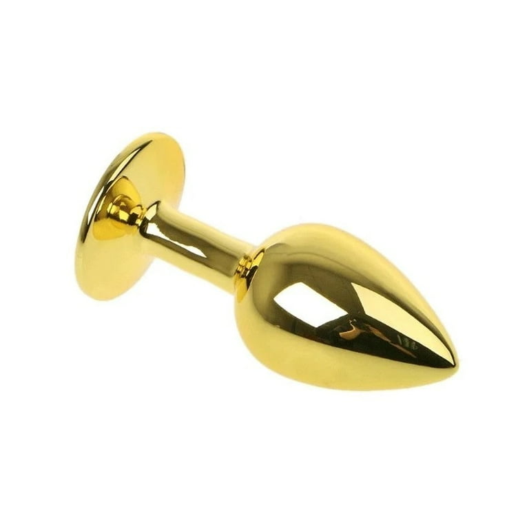 Gold Metal Anal Butt Plug Stainless Steel 3-Sizes Beginner Blue Round Jewel  End
