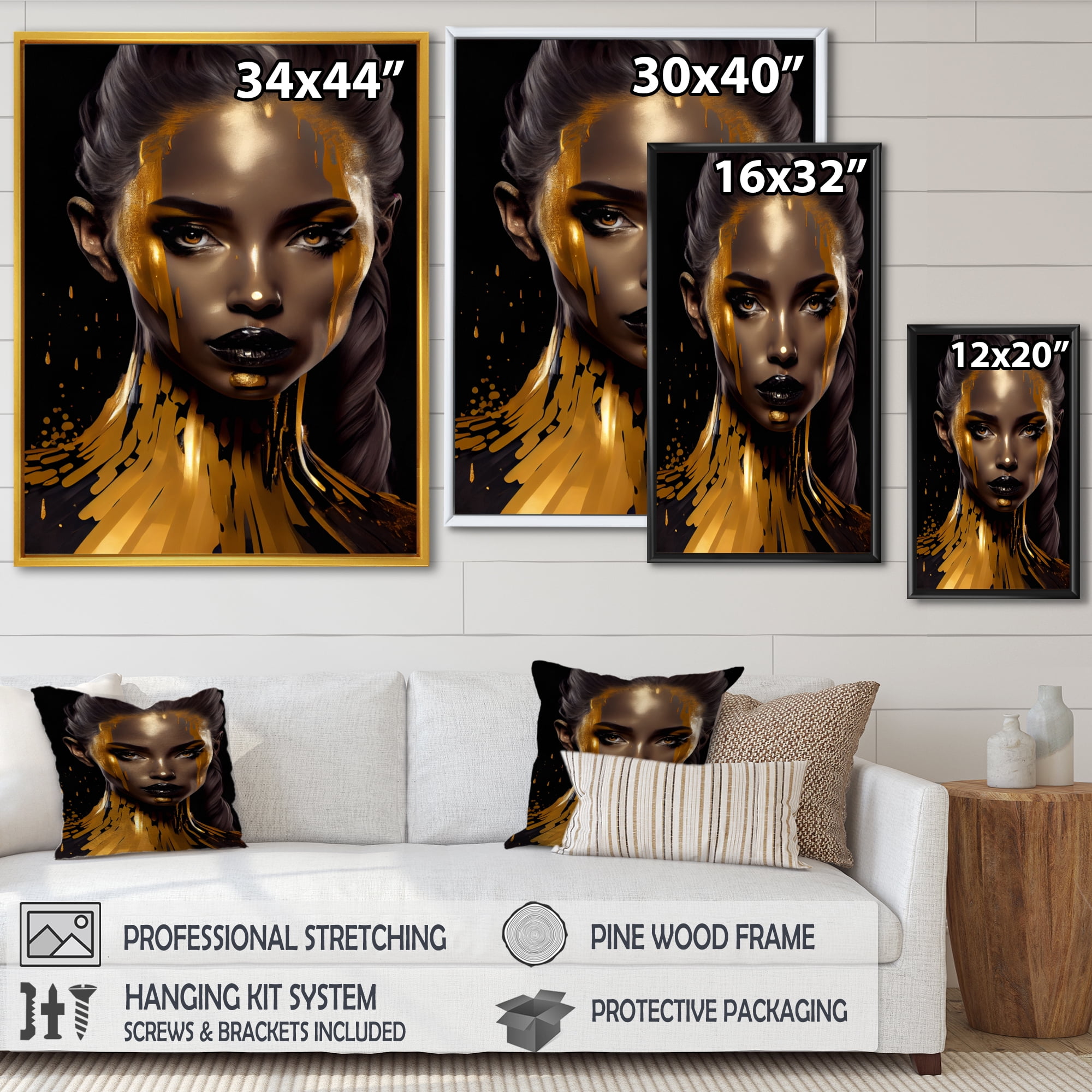 Designart Sensual Liquid Gold Woman IV Floating Frame Wall Art