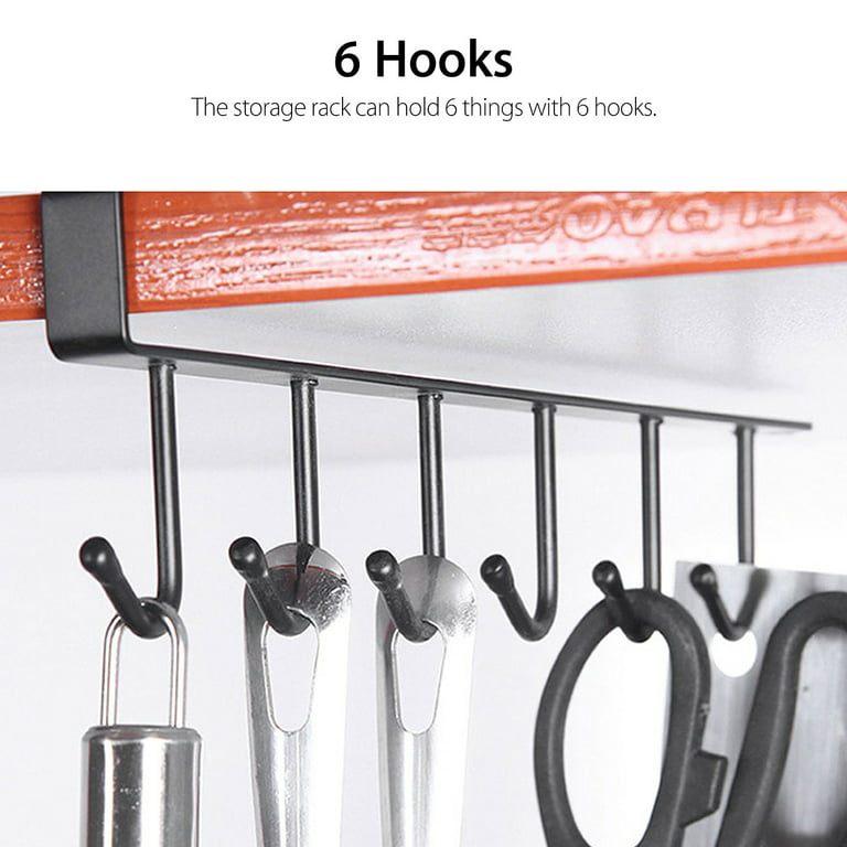 New Black 6 Hooks Cup Holder Hang Kitchen Cabinet Shelf Storage Rack  Organizer