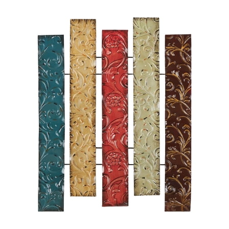 DecMode Multi Colored Metal 3D Wavy 5 Panel Floral Wall Decor with Embossed Scroll Details