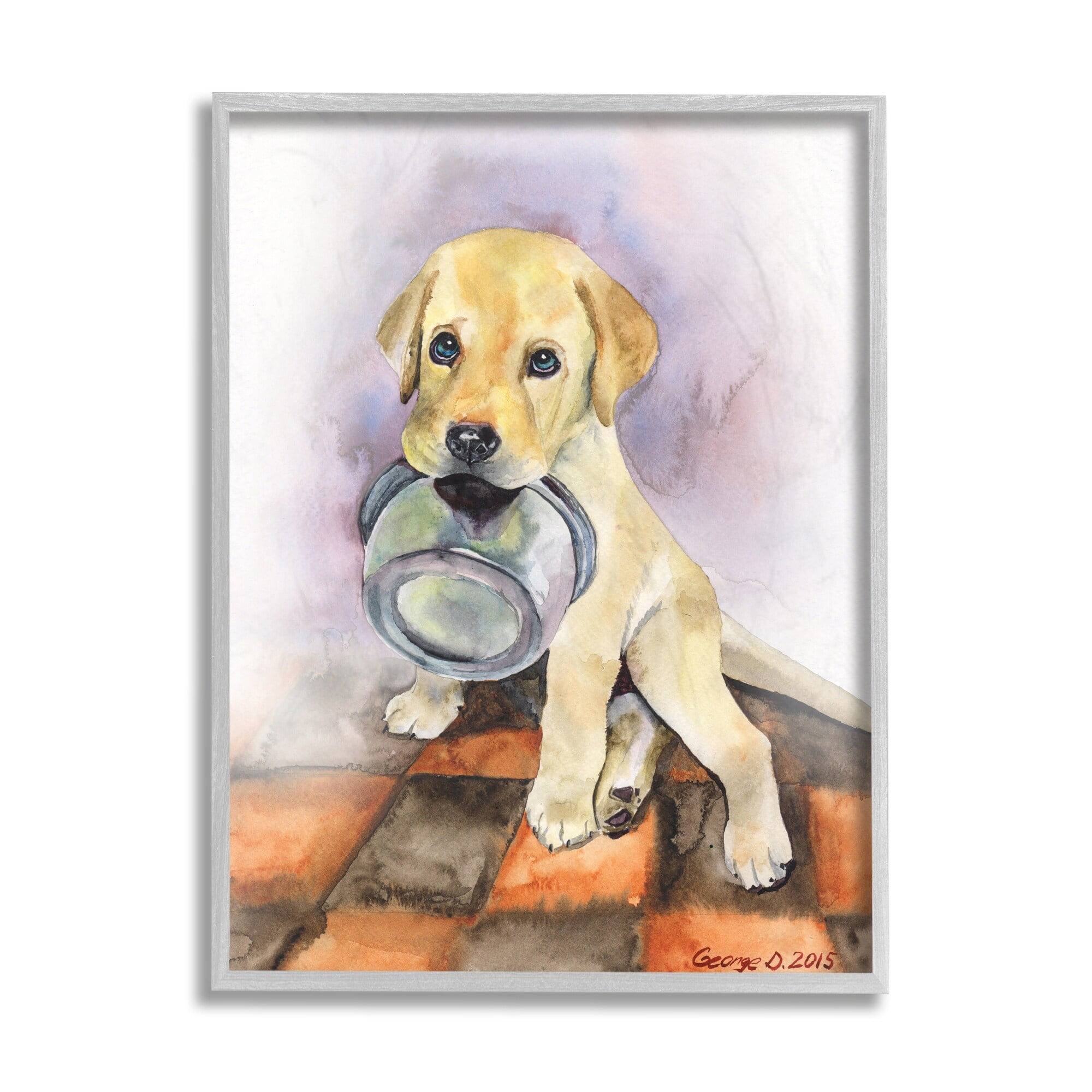 Stupell Industries Hungry Labrador Puppy Dog Orange Tiles Black Framed, 16 x 20, Design by George Dyachenko