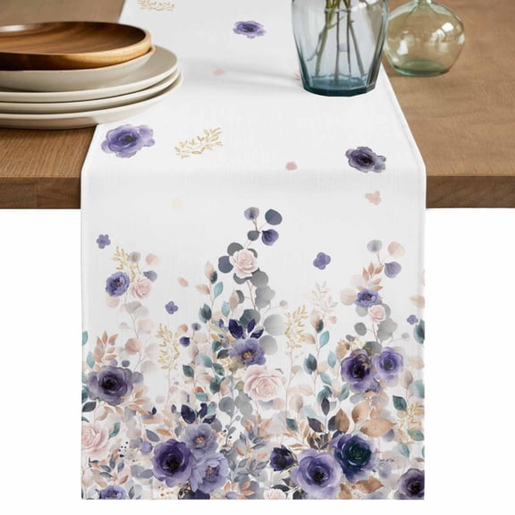 Table Runner 90 Inches Long for Kitchen Dining, Purple Flowers Dresser Scarf Farmhouse, Dining Table Decorations for Wedding/Parties, Spring Floral Elegant Pastoral Watercolor 13 x 90 In