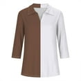 thumbnail image 5 of gbyLJF V-neck Lapel T-shirt for Women Two-color Patchwork 3/4 Length Sleeve Tops Women's Casual Fashion Outfits, 5 of 5