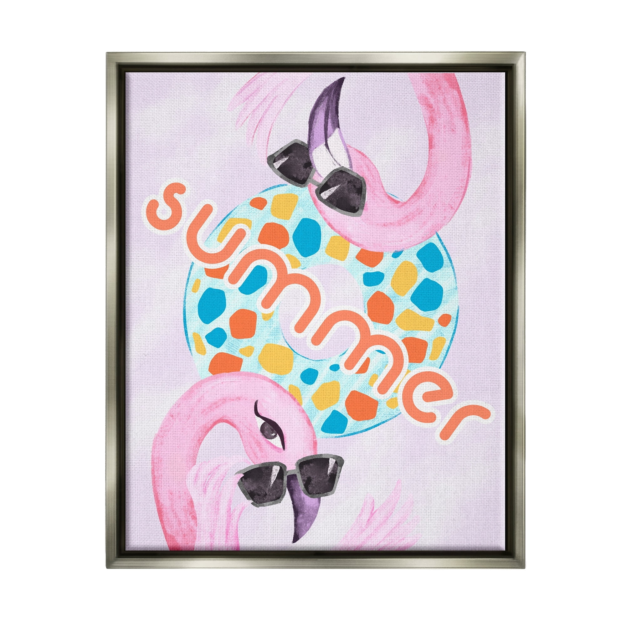Stupell Industries Pink Summer Flamingos Pool Float Tropical Sunglasses Graphic Art Luster Gray Floating Framed Canvas Print Wall Art, Design by Ziwei Li