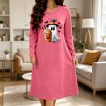 thumbnail image 2 of Edvintorg Women's Sleepwear Long Sleeve Comfy Night Gown Halloween Printed Crew Neck Casual Sleep Dress Plus Size Nightshirts Hot Pink XXXXL, 2 of 6