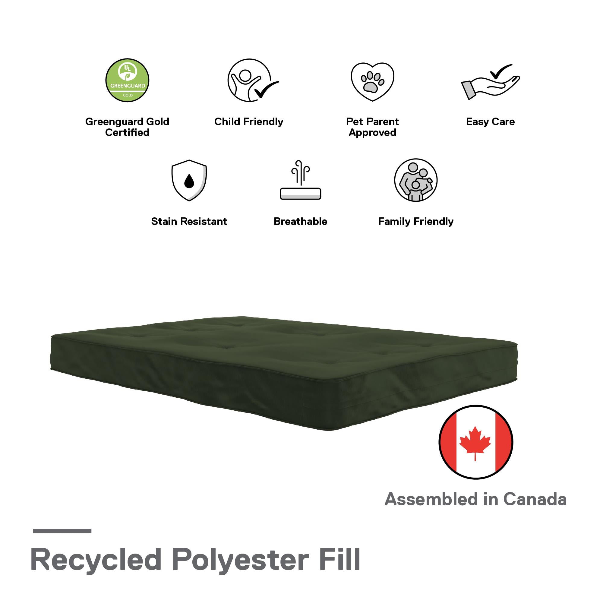 DHP Caden 6 Inch Full Size Poly Filled Futon Mattress, Army Green