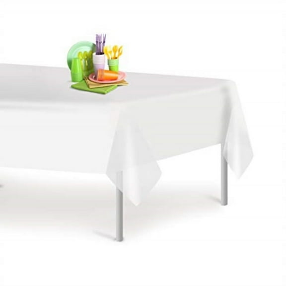 White 6 Pack Premium Disposable Plastic Tablecloth 54 Inch. x 108 Inch. Rectangle Table Cover By Grandipity