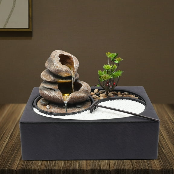 Indoor Water Fountains of Rock Garden Desk Water Fountain with LED Light for Home Office Bedroom Relaxation
