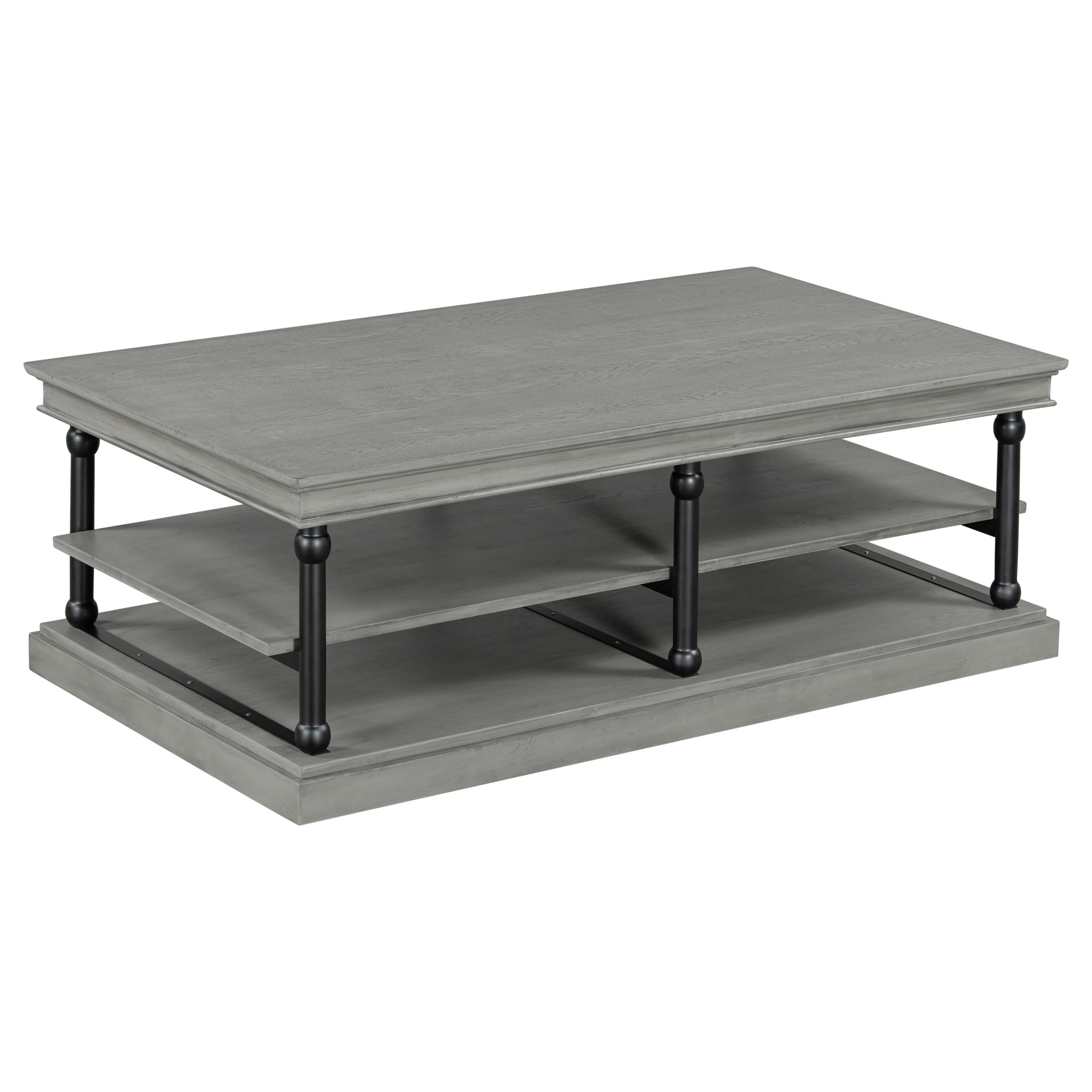 Christopher Knight Home 55.1" Rectangular Wood Coffee Table with 2 Open Storage Shelves, Gray+Black
