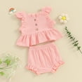 thumbnail image 2 of Bagilaanoe 2pcs Toddler Baby Girl Shorts Set Fly Sleeve Ruffle Tops + Shorts 6M 12M 18M 24M 3T Kids Casual Summer Clothes, 2 of 7