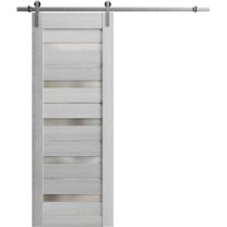 Sturdy Barn Door 32 x 80 inches | Quadro 4445 Light Grey Oak with Frosted Glass | Stainless Steel 6.6FT Rail Hangers Heavy Set | Solid Panel Interior Doors