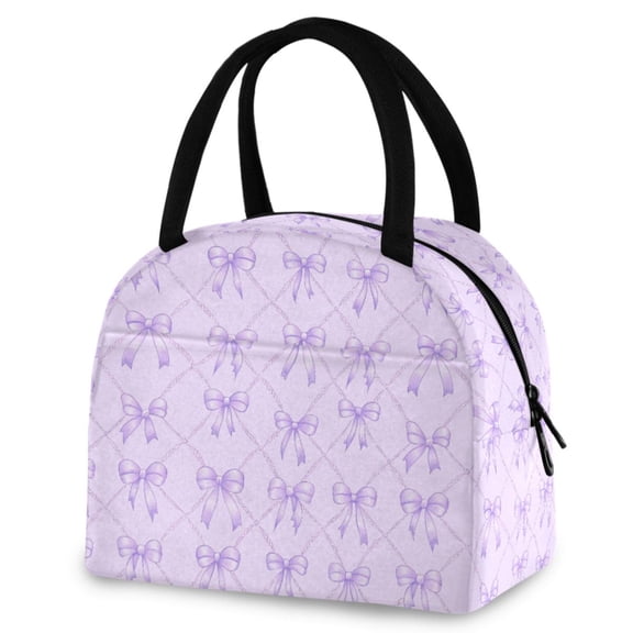 ALAZA Bows Checkered Purple Insulated Lunch Box Reusable Cooler Tote Bag Work Office Picnic