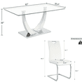 thumbnail image 2 of Sumdeal 63" Glass Dining Table Set for 6,Silver Dining Room Table Set for 6,Modern Kitchen Table and PU Leather Chairs for 6,White with Silver Leg C Shape, 2 of 8