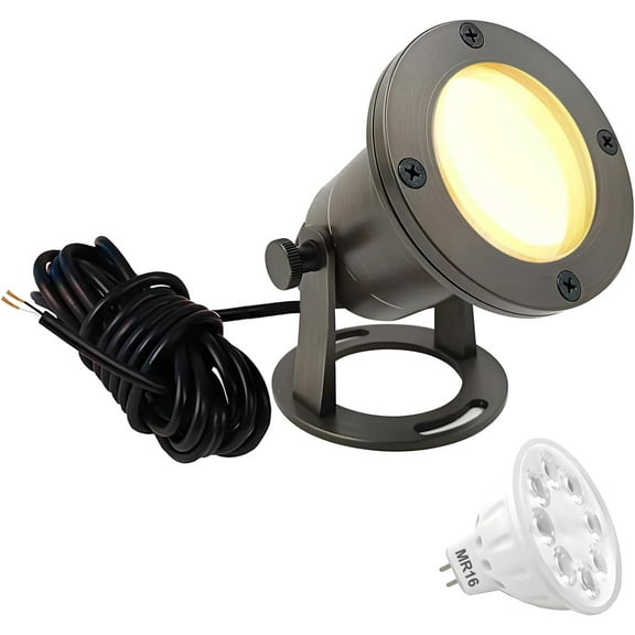 Brass Pond Light LED Underwater, Water Fountain Light Waterproof, Submersible Lights with 5W MR16 LED Bulb 2700K, 12V Low Voltage Landscape Lighting for Outdoor Garden Pond, Pool, Waterfall