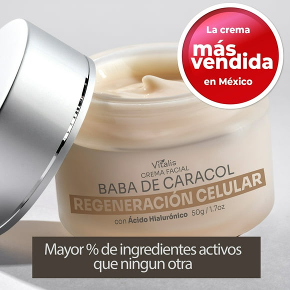 Crema Regeneradora con Baba de Caracol, Colágeno y Ácido Hialurónico, Antiedad, Antimanchas, Vitalis