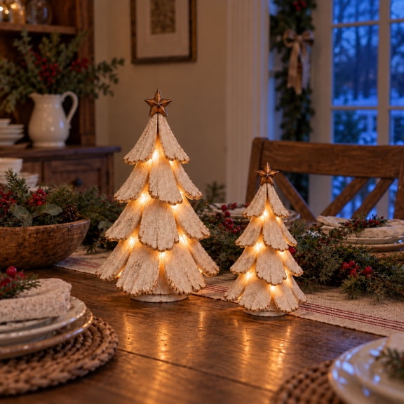 Clearance! Vintage Lighted Christmas Tree Figurine, 5.5" Wooden Tabletop Christmas Decor with Lights, Rustic Holiday Centerpiece for Mantel Shelf Desk