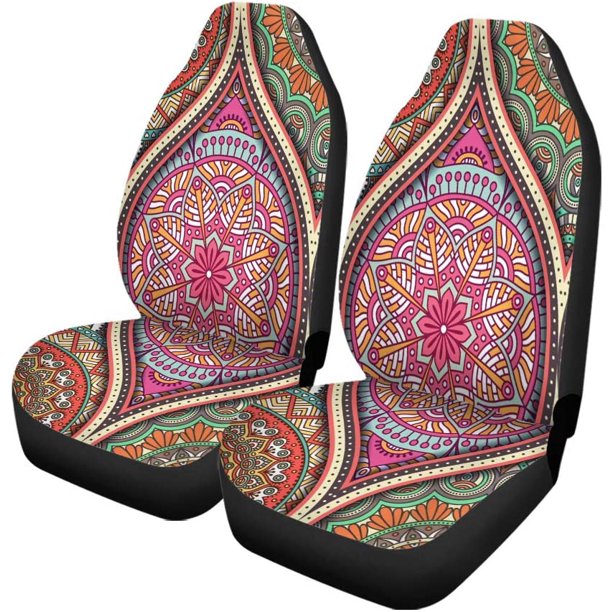 ABPHQTO Juego de 2 fundas para asientos de coche, motivos otomanos Vintage, Paisley marroquí, Protector universal para asientos delanteros de coche, apto para coche, SUV, sedán, camión
