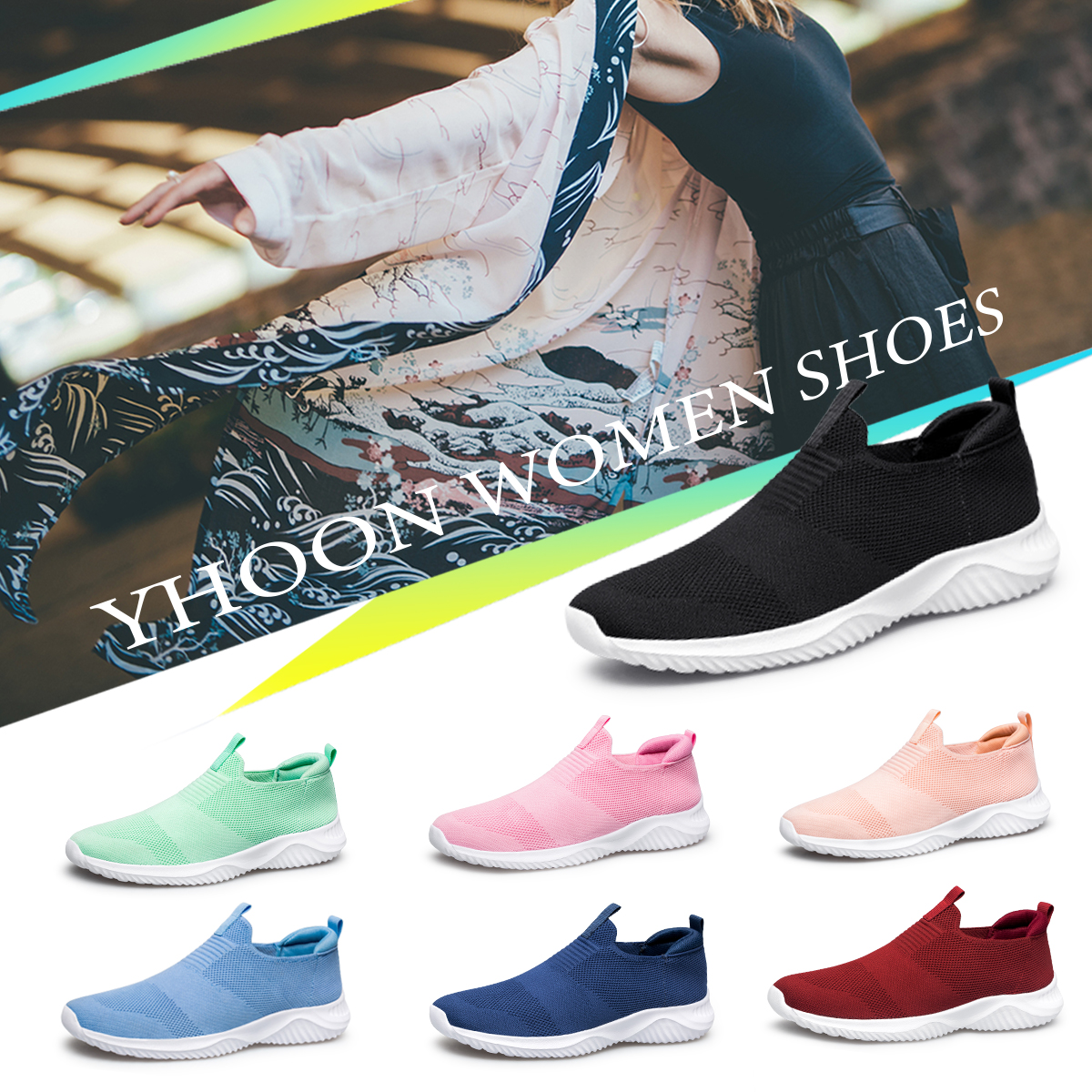 YHOON Women's Walking Shoes - Slip on Sneakers Lightweight Tennis Shoes ...