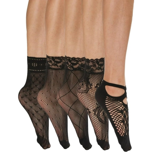 Zhengup Women's 5 Pairs Sheer Socks Mesh Lace Ankle Socks Casual Crew Socks