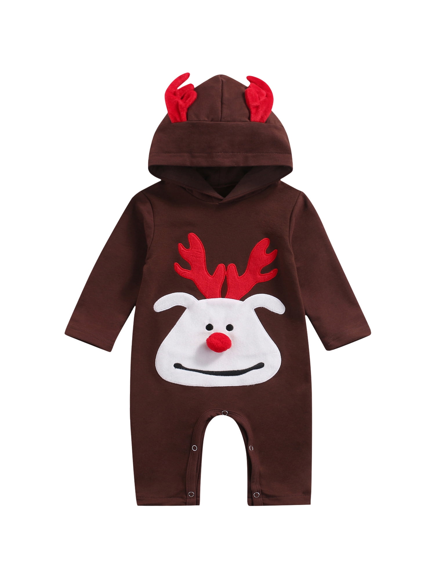 Baby Girl/Boy 100% Cotton Christmas Deer Antlers Design Button Design Colorblock Hooded Long-sleeve Jumpsuit