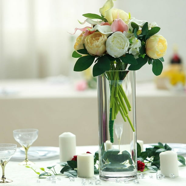 Efavormart 6 Pack | 14" Round Heavy Duty Clear Cylinder Glass Vases, Tall Flower Vase - Walmart.com