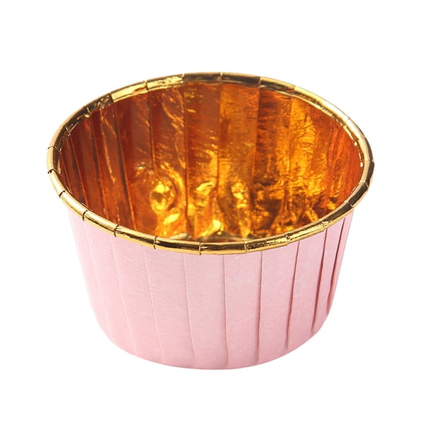 Matsuzay Paquete de 100 Cupcake Liner Mold Pastelería Postre Galletas Pastel Taza Bandeja Envolturas Comedor Hotel Café Cocina Herramienta Herramientas y accesorios para hornear Oro rosado