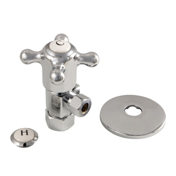 Kingston Brass CD53301BXK 5/8-Inch O.D. Comp x 3/8-Inch O.D. Comp Anti-Seize Deluxe Quarter-Turn Ceramic Hardisc Cartridge Angle Stop with Flange in Polished Chrome