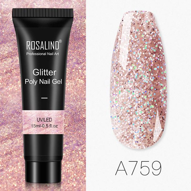 ROSALIND Poly Nail Gel Glitter Nails Extension Gel Todo para manicura Nails Art Design Semi Permanente Builder Barniz Base y parte superior Tan Jianjun unisex