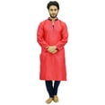 thumbnail image 2 of Atasi Designer Men's Peach Party Wear Kurta Pyjama Set Long Dupion Shirt-Medium, 2 of 9