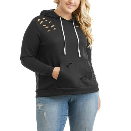 No Comment Junior Plus Destructed Pullover Hoodie