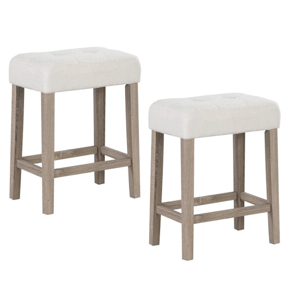 Furnibear Modern Counter Height Bar Stools Set of 2 with Rubber Wood Legs and Upholstered Seat for Kitchen Island Dining with 350 lb Capacity, White and Gray