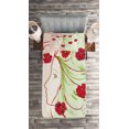 thumbnail image 2 of Ambesonne Flower Quilted Coverlet 2 Pcs, Watercolor Poppy, Twin Size, Green Red, 2 of 2