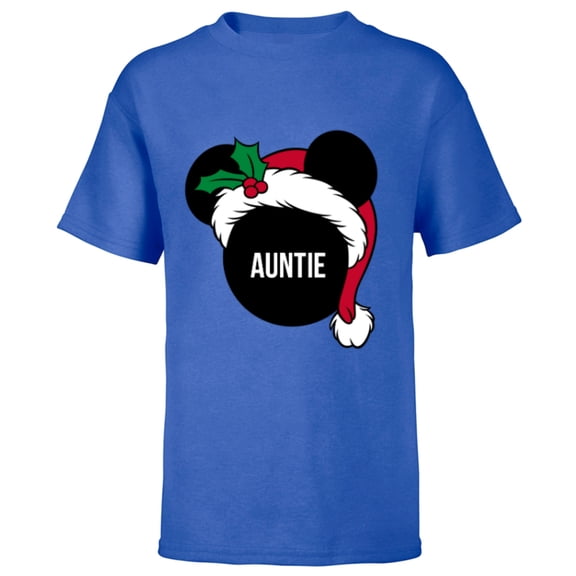 Disney Mickey Mouse Santa Hat AUNTIE Holiday Family - Short Sleeve T-Shirt for Kids - Customized-Royal