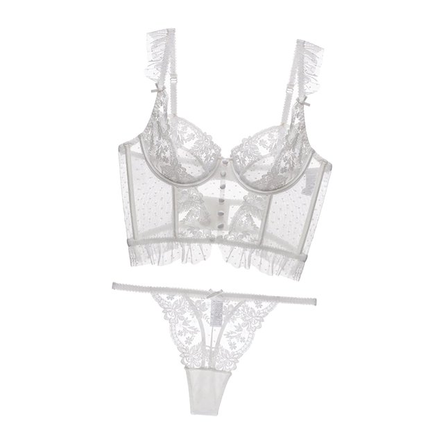 Conjunto de ía de mujer con aros 2 piezas encaje Panty Set francés Blanco jinwen Ropa interior de mujer