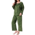 thumbnail image 4 of Womens Pajamas Set Long Sleeve Floral Pullover Tie Front Wide Leg Soft 2 Piece Loungewear S Green Floral, 4 of 5