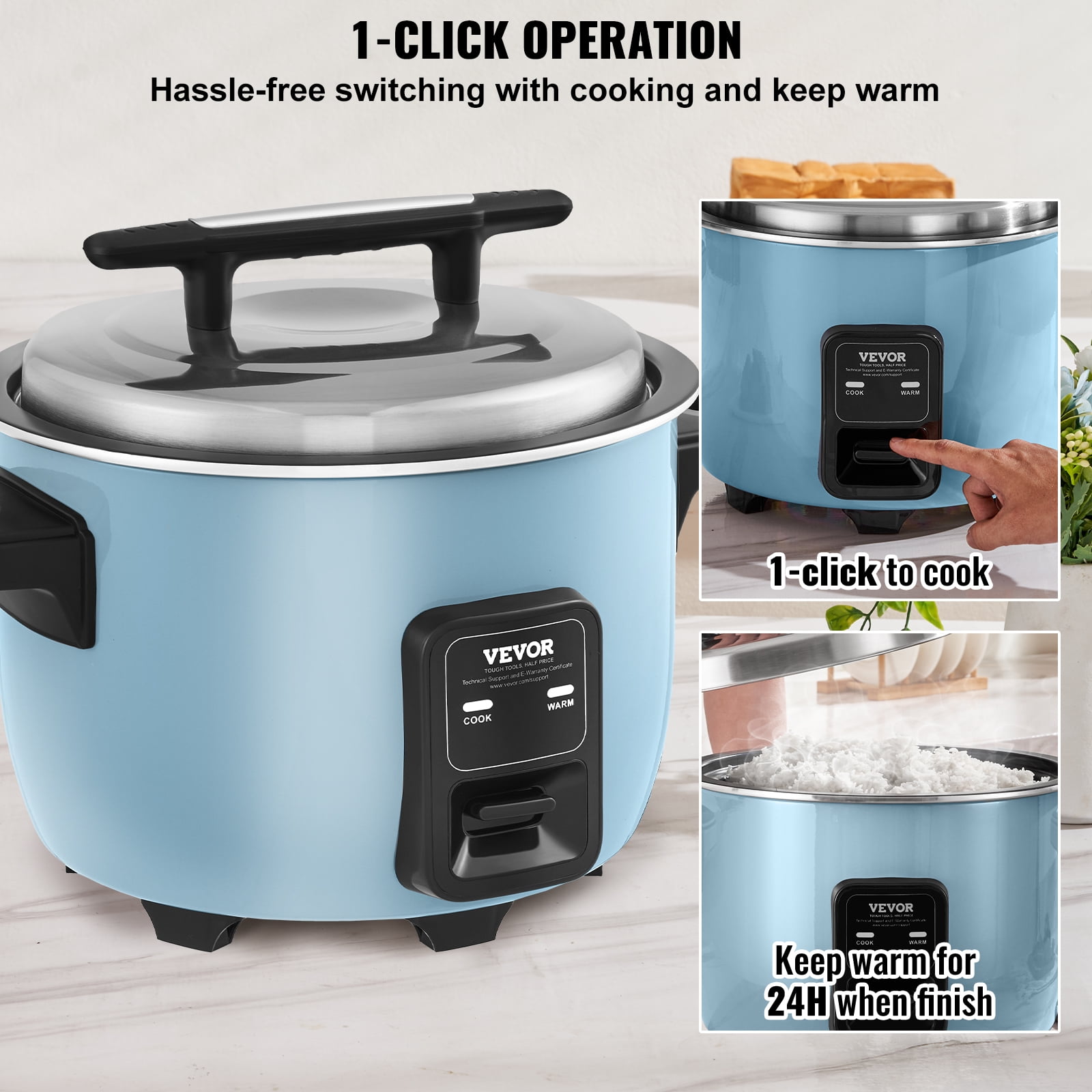 VEVOR Commercial Rice Cooker, 60-Cup Rice Cooker, 13.74 Qt / 13 Liter Large Rice Cooker and Warmer with Nonstick Inner Pot,Fast Cooking and 24-Hour Keep Warm,with Rice Cup and Paddle,for Restaurant